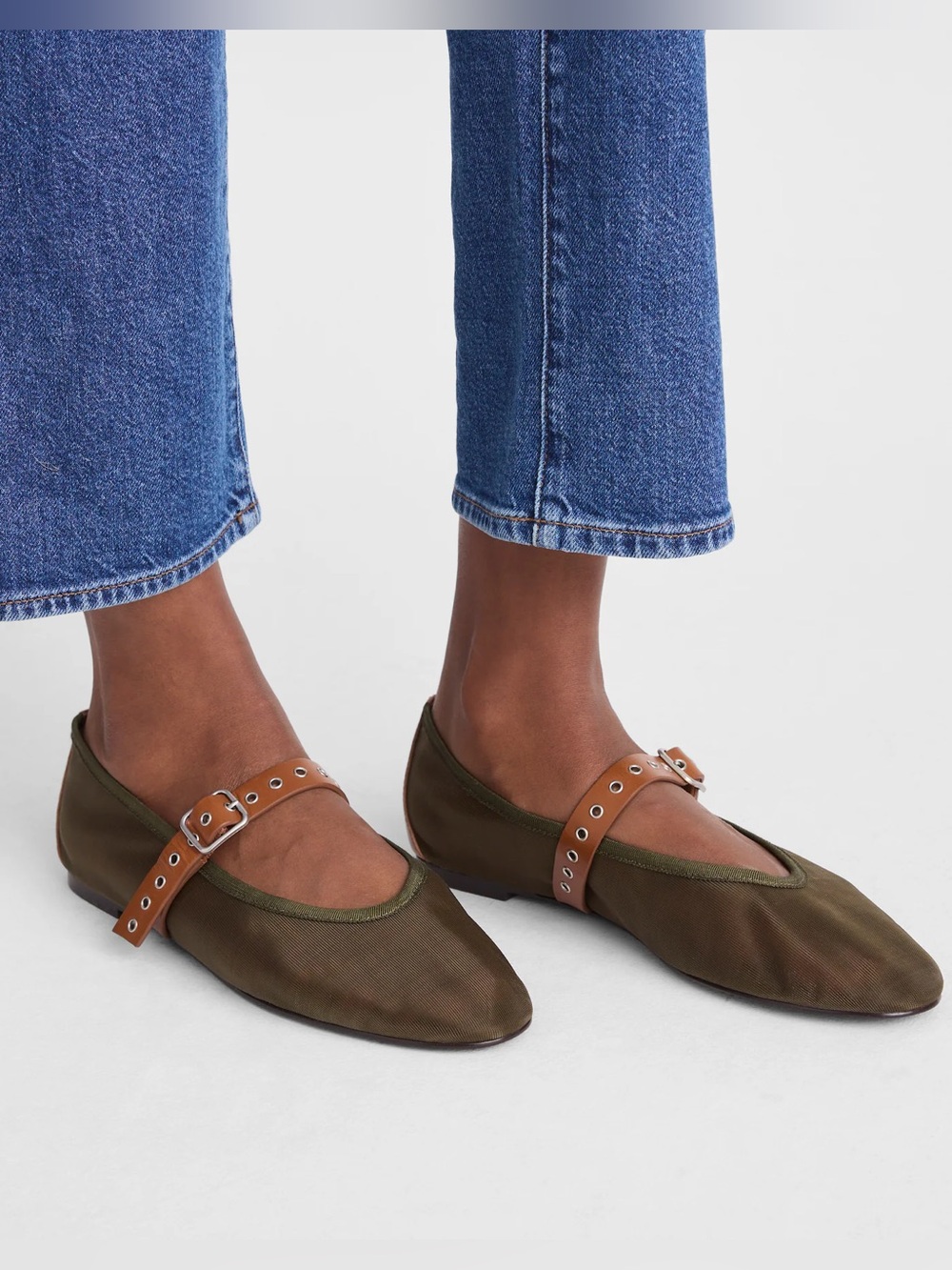 Madewell The Remy Mesh Mary Jane Flats - Olive Green - Size 8 - Picture 2 of 4